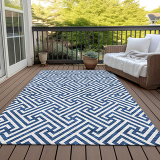 Piper Looms Chantille Geometric ACN731 Blue Machine Washable Area Rug Outdoor Lifestyle Image Feature