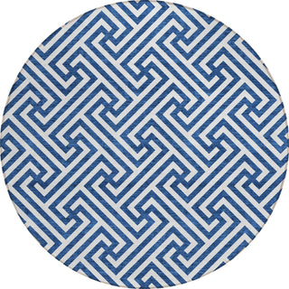 Piper Looms Chantille Geometric ACN731 Blue Machine Washable Area Rug Round Main Image