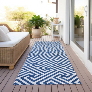 Piper Looms Chantille Geometric ACN731 Blue Machine Washable Area Rug Runner Outdoor Lifestyle Image Feature