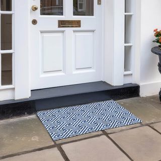 Piper Looms Chantille Geometric ACN731 Blue Machine Washable Area Rug Scatter Outdoor Lifestyle Image Feature
