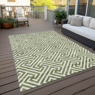 Piper Looms Chantille Geometric ACN731 Green Machine Washable Area Rug Outdoor Lifestyle Image Feature