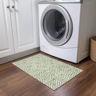 Piper Looms Chantille Geometric ACN731 Green Machine Washable Area Rug Scatter Lifestyle Image Feature