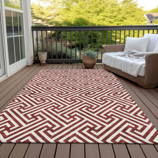 Piper Looms Chantille Geometric ACN731 Merlot Machine Washable Area Rug Outdoor Lifestyle Image Feature