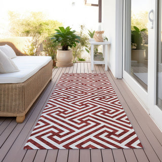 Piper Looms Chantille Geometric ACN731 Merlot Machine Washable Area Rug Runner Outdoor Lifestyle Image Feature