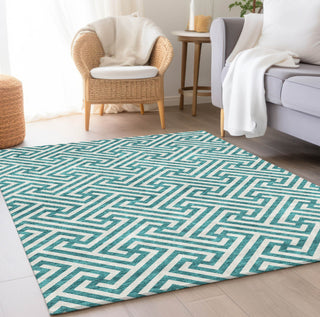 Piper Looms Chantille Geometric ACN731 Teal Machine Washable Area Rug Lifestyle Image Feature
