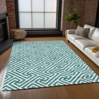 Piper Looms Chantille Geometric ACN731 Teal Machine Washable Area Rug Lifestyle Image Feature