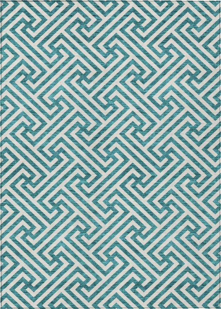 Piper Looms Chantille Geometric ACN731 Teal Machine Washable Area Rug main image