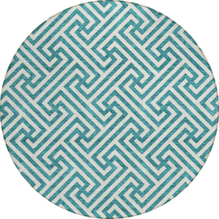 Piper Looms Chantille Geometric ACN731 Teal Machine Washable Area Rug Round Main Image
