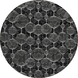 Piper Looms Chantille Geometric ACN732 Black Machine Washable Area Rug Round Main Image