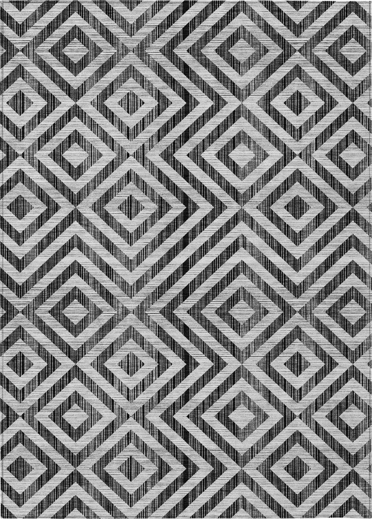 Piper Looms Chantille Geometric ACN733 Black Machine Washable Area Rug main image