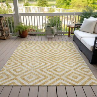 Piper Looms Chantille Geometric ACN733 Gold Machine Washable Area Rug Outdoor Lifestyle Image Feature