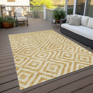 Piper Looms Chantille Geometric ACN733 Gold Machine Washable Area Rug Outdoor Lifestyle Image Feature