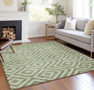 Piper Looms Chantille Geometric ACN733 Green Machine Washable Area Rug Lifestyle Image Feature