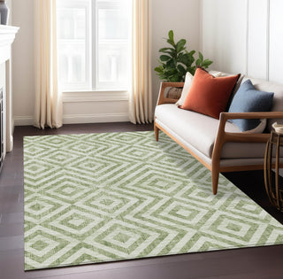 Piper Looms Chantille Geometric ACN733 Green Machine Washable Area Rug Lifestyle Image Feature