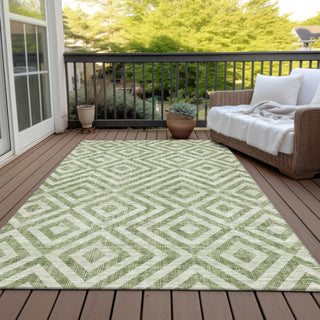 Piper Looms Chantille Geometric ACN733 Green Machine Washable Area Rug Outdoor Lifestyle Image Feature