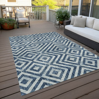 Piper Looms Chantille Geometric ACN733 Navy Machine Washable Area Rug Outdoor Lifestyle Image Feature