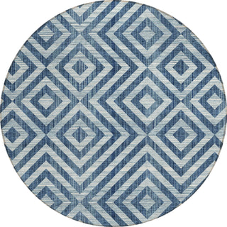 Piper Looms Chantille Geometric ACN733 Navy Machine Washable Area Rug Round Main Image