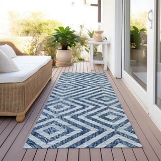 Piper Looms Chantille Geometric ACN733 Navy Machine Washable Area Rug Runner Outdoor Lifestyle Image Feature