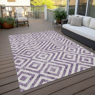 Piper Looms Chantille Geometric ACN733 Purple Machine Washable Area Rug Outdoor Lifestyle Image Feature