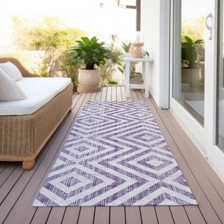 Piper Looms Chantille Geometric ACN733 Purple Machine Washable Area Rug Runner Outdoor Lifestyle Image Feature