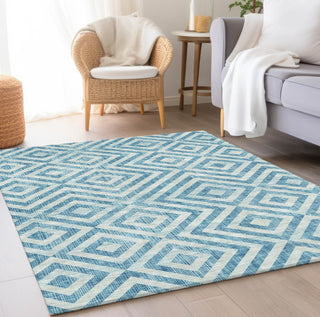 Piper Looms Chantille Geometric ACN733 Teal Machine Washable Area Rug Lifestyle Image Feature