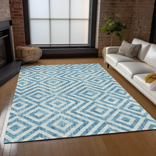 Piper Looms Chantille Geometric ACN733 Teal Machine Washable Area Rug Lifestyle Image Feature
