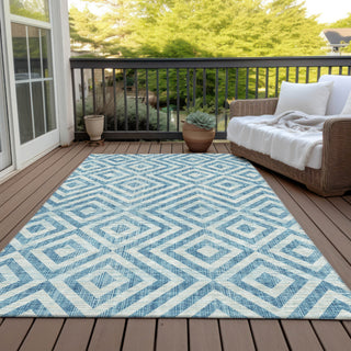 Piper Looms Chantille Geometric ACN733 Teal Machine Washable Area Rug Outdoor Lifestyle Image Feature