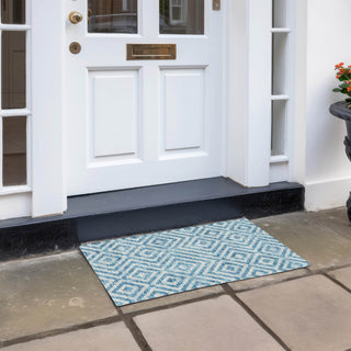 Piper Looms Chantille Geometric ACN733 Teal Machine Washable Area Rug Scatter Outdoor Lifestyle Image Feature