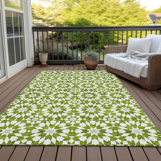 Piper Looms Chantille Spiral ACN734 Lime Machine Washable Area Rug Outdoor Lifestyle Image Feature