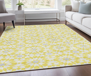 Piper Looms Chantille Spiral ACN734 Yellow Machine Washable Area Rug Lifestyle Image Feature