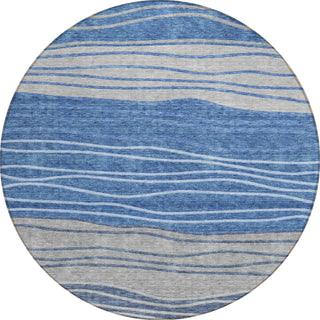 Piper Looms Chantille Stripes ACN735 Blue Machine Washable Area Rug Round Main Image