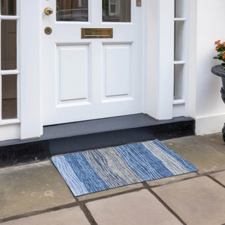 Piper Looms Chantille Stripes ACN735 Blue Machine Washable Area Rug Scatter Outdoor Lifestyle Image Feature