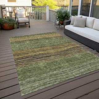 Piper Looms Chantille Stripes ACN735 Olive Machine Washable Area Rug Outdoor Lifestyle Image Feature