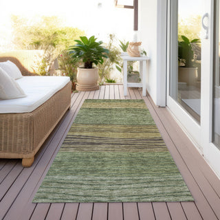 Piper Looms Chantille Stripes ACN735 Olive Machine Washable Area Rug Runner Outdoor Lifestyle Image Feature