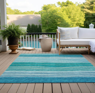 Piper Looms Chantille Stripes ACN735 Sky Machine Washable Area Rug Outdoor Lifestyle Image Feature