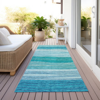 Piper Looms Chantille Stripes ACN735 Sky Machine Washable Area Rug Runner Outdoor Lifestyle Image Feature