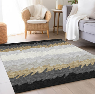 Piper Looms Chantille Stripes ACN736 Black Machine Washable Area Rug Lifestyle Image Feature