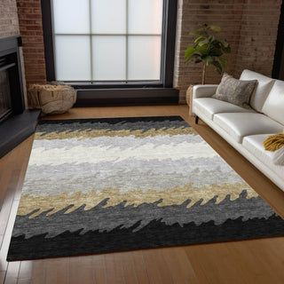 Piper Looms Chantille Stripes ACN736 Black Machine Washable Area Rug Lifestyle Image Feature