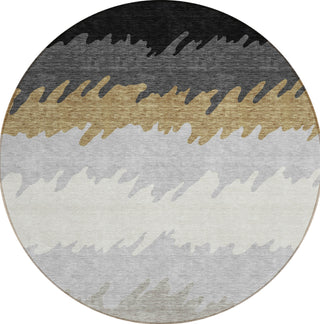 Piper Looms Chantille Stripes ACN736 Black Machine Washable Area Rug Round Main Image