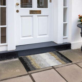 Piper Looms Chantille Stripes ACN736 Black Machine Washable Area Rug Scatter Outdoor Lifestyle Image Feature