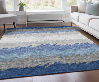 Piper Looms Chantille Stripes ACN736 Navy Machine Washable Area Rug Lifestyle Image Feature