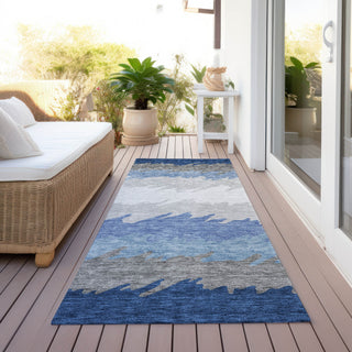 Piper Looms Chantille Stripes ACN736 Navy Machine Washable Area Rug Runner Outdoor Lifestyle Image Feature