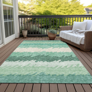 Piper Looms Chantille Stripes ACN736 Sage Machine Washable Area Rug Outdoor Lifestyle Image Feature