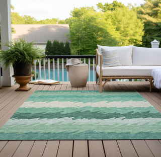 Piper Looms Chantille Stripes ACN736 Sage Machine Washable Area Rug Outdoor Lifestyle Image Feature