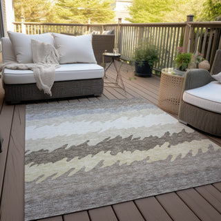 Piper Looms Chantille Stripes ACN736 Taupe Machine Washable Area Rug Outdoor Lifestyle Image Feature