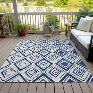 Piper Looms Chantille Diamond ACN737 Navy Machine Washable Area Rug Outdoor Lifestyle Image Feature