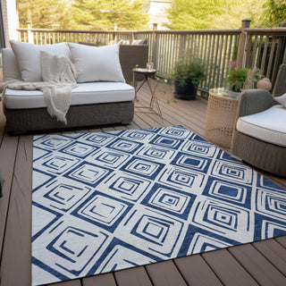 Piper Looms Chantille Diamond ACN737 Navy Machine Washable Area Rug Outdoor Lifestyle Image Feature