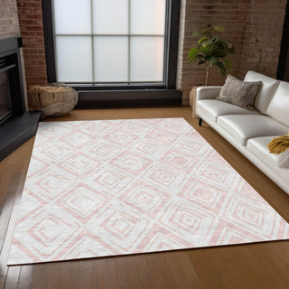 Piper Looms Chantille Diamond ACN737 Pink Machine Washable Area Rug Lifestyle Image Feature