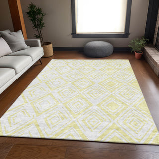 Piper Looms Chantille Diamond ACN737 Yellow Machine Washable Area Rug Lifestyle Image Feature