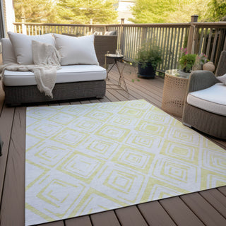 Piper Looms Chantille Diamond ACN737 Yellow Machine Washable Area Rug Outdoor Lifestyle Image Feature